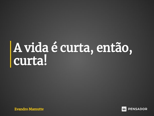 ⁠A vida é curta, então, curta!... Frase de Evandro Mamutte.