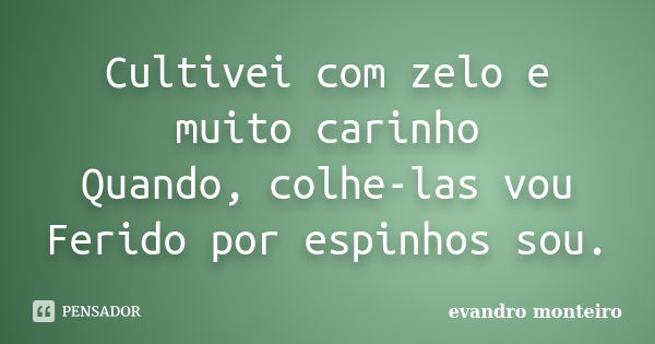 Cultivei com zelo e muito carinho Quando, colhe-las vou Ferido por espinhos sou.... Frase de Evandro monteiro.