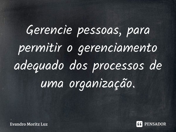 Gerencie pessoas, para permitir o gerenciamento adequado dos processos de uma organização.... Frase de Evandro Moritz Luz.