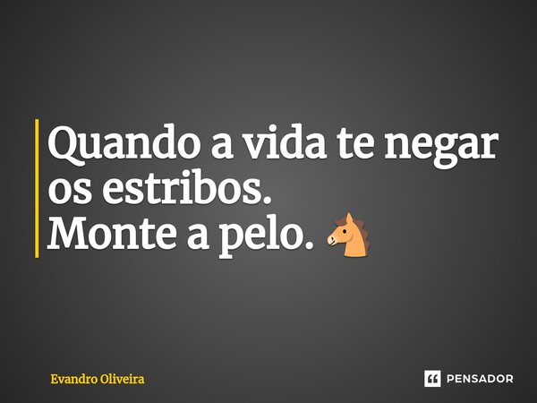 ⁠Quando a vida te negar os estribos. Monte a pelo. 🐴... Frase de Evandro Oliveira.