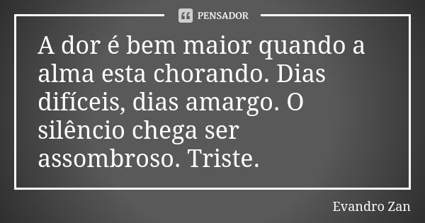 A dor é bem maior quando a alma esta chorando. Dias difíceis, dias amargo. O silêncio chega ser assombroso. Triste.... Frase de Evandro Zan.