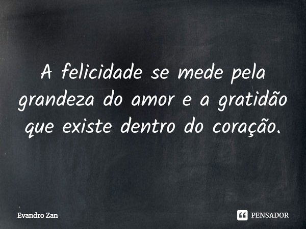 ⁠A felicidade se mede pela grandeza do amor e a gratidão que existe dentro do coração.... Frase de Evandro Zan.
