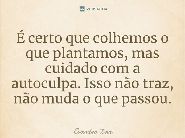 ⁠É certo que colhemos o que plantamos, mas cuidado com a autoculpa. Isso não traz, não muda o que passou.... Frase de Evandro Zan.