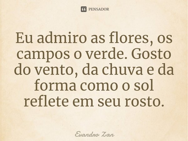 ⁠Eu admiro as flores, os campos o verde. Gosto do vento, da chuva e da forma como o sol reflete em seu rosto.... Frase de Evandro Zan.
