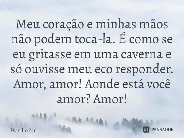 Meu coração e minhas mãos não podem toca-la. É como se eu gritasse em uma caverna e só ouvisse meu eco responder. Amor, amor! Aonde está você amor? Amor!... Frase de Evandro Zan.