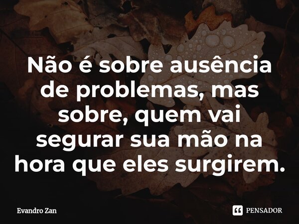 ⁠Não é sobre ausência de problemas, mas sobre, quem vai segurar sua mão na hora que eles surgirem.... Frase de Evandro Zan.