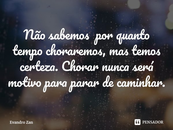 Não sabemos por quanto tempo choraremos, mas temos certeza. Chorar nunca será motivo para parar de caminhar.⁠... Frase de Evandro Zan.