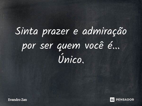 Sinta prazer e admiração por ser quem você é... Único.... Frase de Evandro Zan.