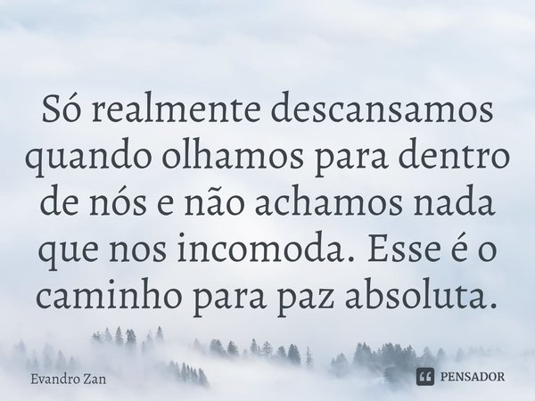 ⁠Só realmente descansamos quando olhamos para dentro de nós e não achamos nada que nos incomoda.⁠ Esse é o caminho para paz absoluta.... Frase de Evandro Zan.