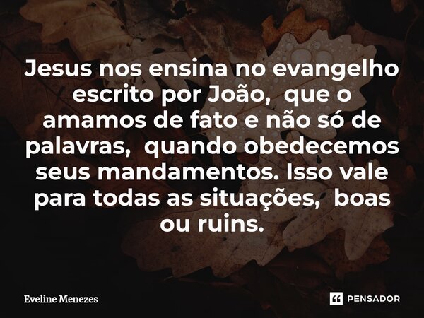 ⁠Jesus nos ensina no evangelho escrito por João, que o amamos de fato e não só de palavras, quando obedecemos seus mandamentos. Isso vale para todas as situaçõe... Frase de Eveline Menezes.