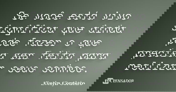 Se você está vivo significa que ainda pode fazer o que precisa ser feito para realizar seus sonhos.... Frase de Evelyn Cordeiro.