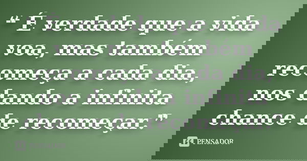 ❝ É verdade que a vida voa, mas também recomeça a cada dia, nos dando a infinita chance de recomeçar.❞