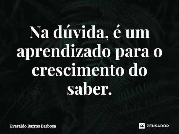 ⁠Na dúvida, é um aprendizado para o crescimento do saber.... Frase de Everaldo Barros Barbosa.