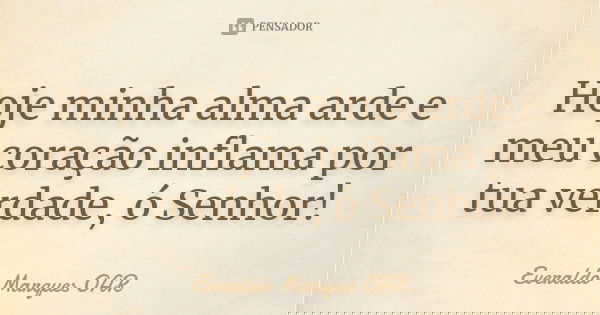 Hoje minha alma arde e meu coração inflama por tua verdade, ó Senhor!... Frase de Everaldo Marques OAR.