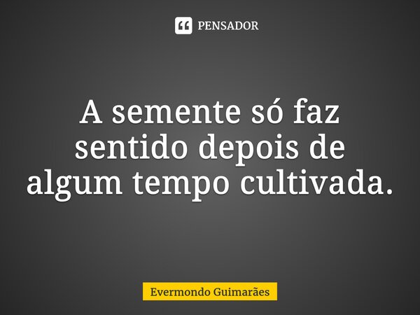 ⁠A semente só faz sentido depois de algum tempo cultivada.... Frase de Evermondo Guimarães.