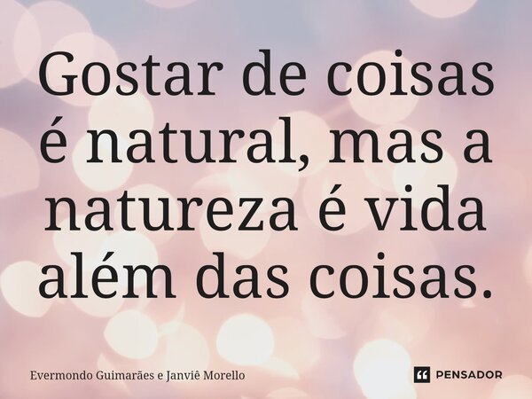 ⁠⁠Gostar de coisas é natural, mas a natureza é vida além das coisas.... Frase de Evermondo Guimarães e Janviê Morello.
