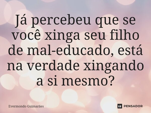 ⁠Já percebeu que se você xinga seu filho de mal-educado, está na verdade xingando a si mesmo?... Frase de Evermondo Guimarães.