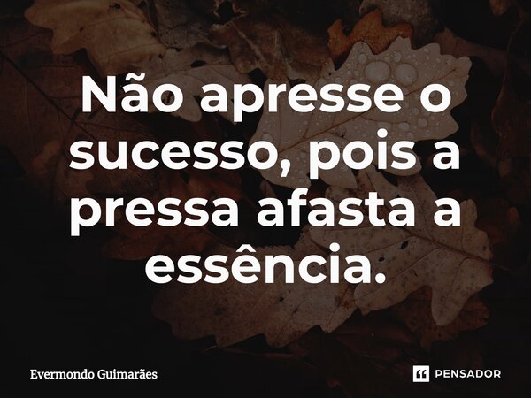 ⁠Não apresse o sucesso, pois a pressa afasta a essência.... Frase de Evermondo Guimarães.