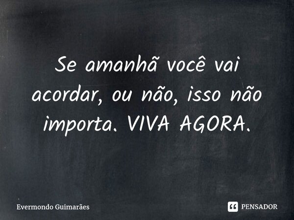 ⁠Se amanhã você vai acordar, ou não, isso não importa. VIVA AGORA.... Frase de Evermondo Guimarães.