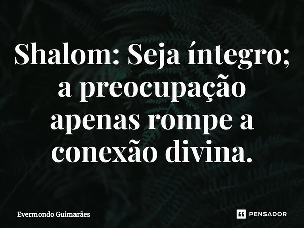 ⁠Shalom: Seja íntegro; a preocupação apenas rompe a conexão divina.... Frase de Evermondo Guimarães.