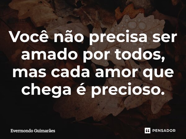 ⁠Você não precisa ser amado por todos, mas cada amor que chega é precioso.... Frase de Evermondo Guimarães.