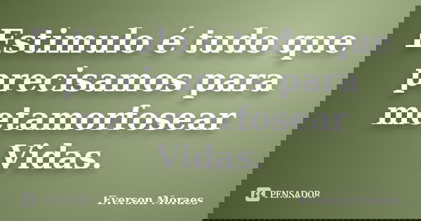 Estimulo é tudo que precisamos para metamorfosear Vidas.... Frase de Everson Moraes.