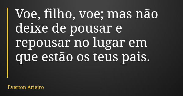 Voe, filho, voe; mas não deixe de pousar e repousar no lugar em que estão os teus pais.... Frase de Everton Arieiro.