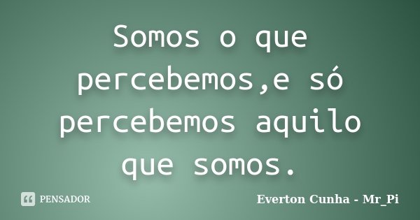 Somos o que percebemos,e só percebemos aquilo que somos.... Frase de Everton Cunha - Mr_Pi.