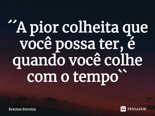 ⁠´´A pior colheita que você possa ter, é quando você colhe com o tempo``... Frase de Everton Ferreira.