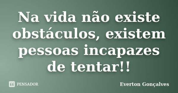 Na vida não existe obstáculos, existem pessoas incapazes de tentar!!... Frase de Everton Gonçalves.