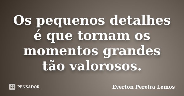 Os pequenos detalhes é que tornam os momentos grandes tão valorosos.... Frase de Everton Pereira Lemos.