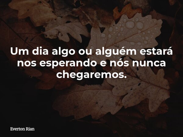 Um dia algo ou alguém estará nos esperando e nós nunca chegaremos.... Frase de Everton Rian.