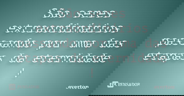 São seres extraordinários passando por uma das etapas da eternidade !... Frase de everton.