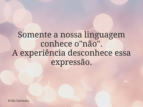 Somente a nossa linguagem conhece o "não". A experiência desconhece essa expressão.... Frase de Evlin Garmatz.