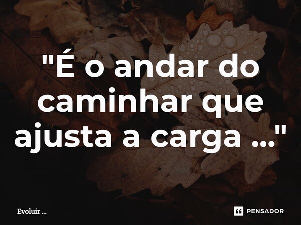 ⁠"É o andar do caminhar que ajusta a carga ..."... Frase de Evoluir ....