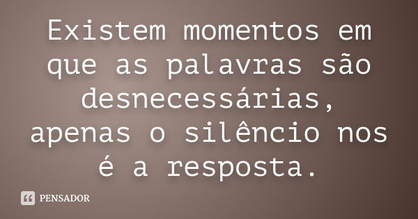 Existem momentos em que as palavras são desnecessárias, apenas o silêncio nos é a resposta.