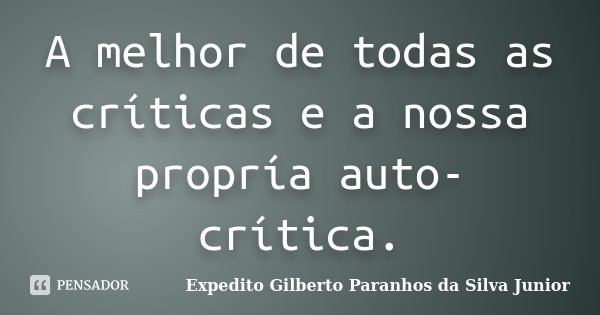 A melhor de todas as críticas e a nossa propría auto-crítica.... Frase de Expedito Gilberto Paranhos da Silva Junior.