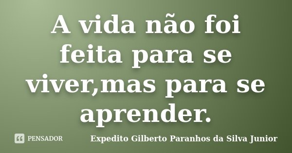 A vida não foi feita para se viver,mas para se aprender.... Frase de Expedito Gilberto Paranhos da Silva Junior.