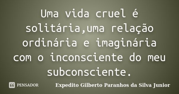 Uma vida cruel é solitária,uma relação ordinária e imaginária com o inconsciente do meu subconsciente.... Frase de Expedito Gilberto Paranhos da Silva Junior.