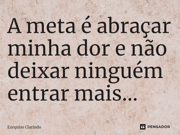 ⁠A meta é abraçar minha dor e não deixar ninguém entrar mais...... Frase de Ezequias Clarindo.