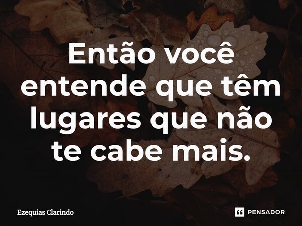 Então você entende que têm lugares que não te cabe mais.⁠... Frase de Ezequias Clarindo.