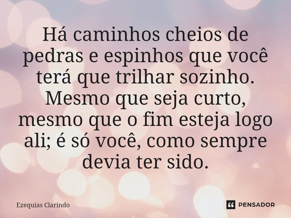 ⁠Há caminhos cheios de pedras e espinhos que você terá que trilhar sozinho. Mesmo que seja curto, mesmo que o fim esteja logo ali; é só você, como sempre devia ... Frase de Ezequias Clarindo.