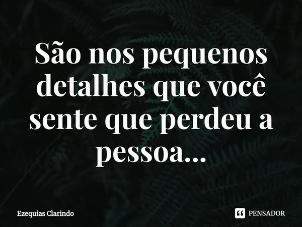 ⁠São nos pequenos detalhes que você sente que perdeu a pessoa...... Frase de Ezequias Clarindo.