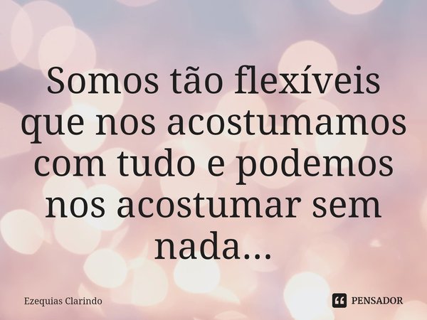 ⁠Somos tão flexíveis que nos acostumamos com tudo e podemos nos acostumar sem nada...... Frase de Ezequias Clarindo.