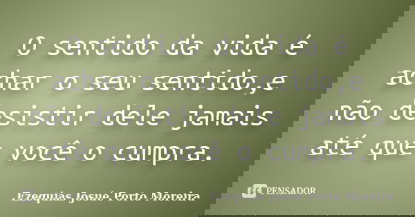 O sentido da vida é achar o seu sentido,e não desistir dele jamais até que você o cumpra.... Frase de Ezequias Josué Porto Moreira.
