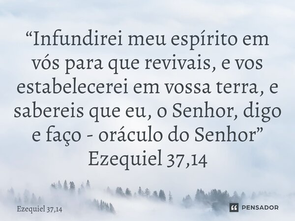 “Infundirei meu espírito em vós para que revivais, e vos estabelecerei em vossa terra, e sabereis que eu, o Senhor, digo e faço - oráculo do Senhor⁠” Ezequiel 3... Frase de Ezequiel 37,14.