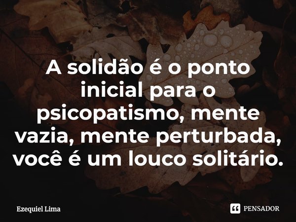 ⁠A solidão é o ponto inicial para o psicopatismo, mente vazia, mente perturbada, você é um louco solitário.... Frase de Ezequiel Lima.