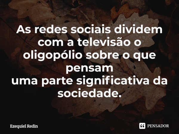 As redes sociais dividem com a televisão o oligopólio sobre o que pensam
uma parte significativa da sociedade.... Frase de Ezequiel Redin.