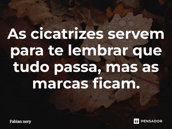 ⁠As cicatrizes servem para te lembrar que tudo passa, mas as marcas ficam.... Frase de Fabian nery.