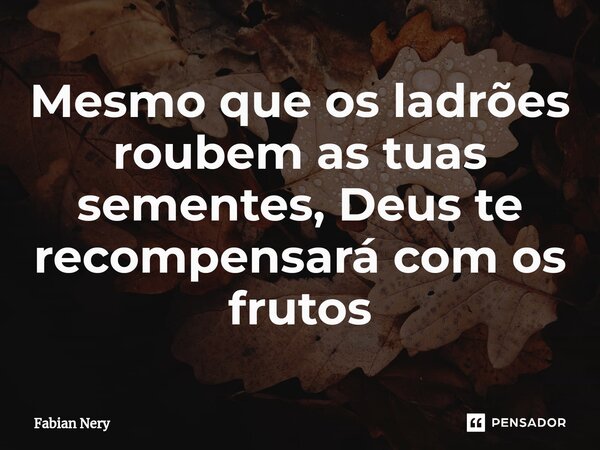 ⁠Mesmo que os ladrões roubem as tuas sementes, Deus te recompensará com os frutos... Frase de Fabian nery.
